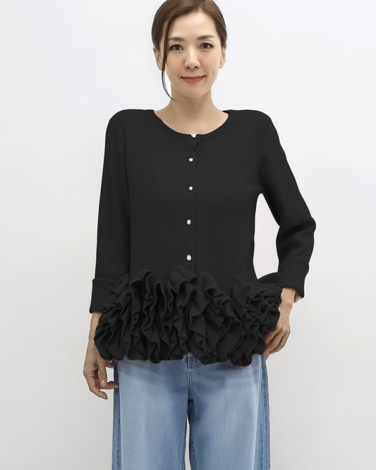 black ruffles hem knitted top *pre-order*