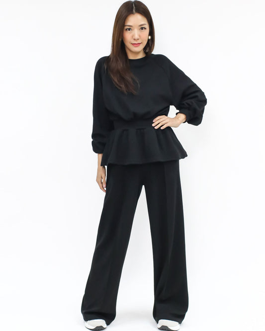 black sweat flare top w/ straight pants set *pre-order*