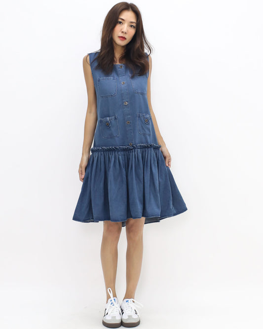 denim flare vest dress