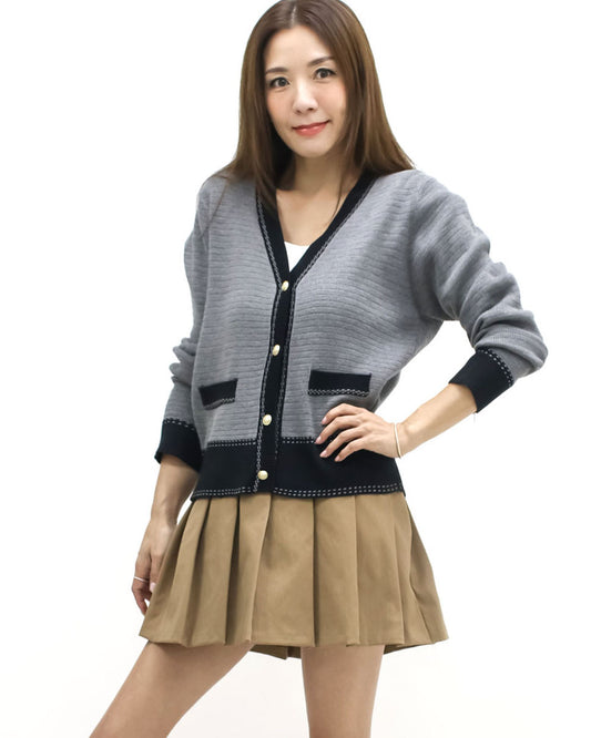 grey & black trim knitted cardigan