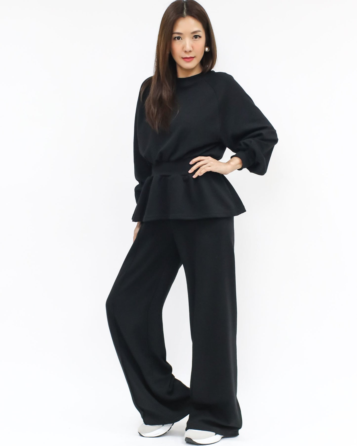 black sweat flare top w/ straight pants set *pre-order*