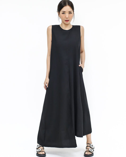 black asymmetric hem cotton dress *pre-order*