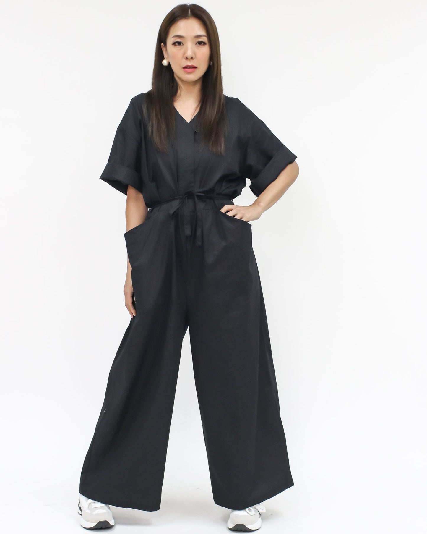 black pockets w/ tie waist jumpsuit