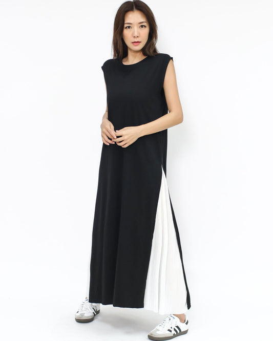 black sweat & ivory chiffon pleats sides dress *pre-order*