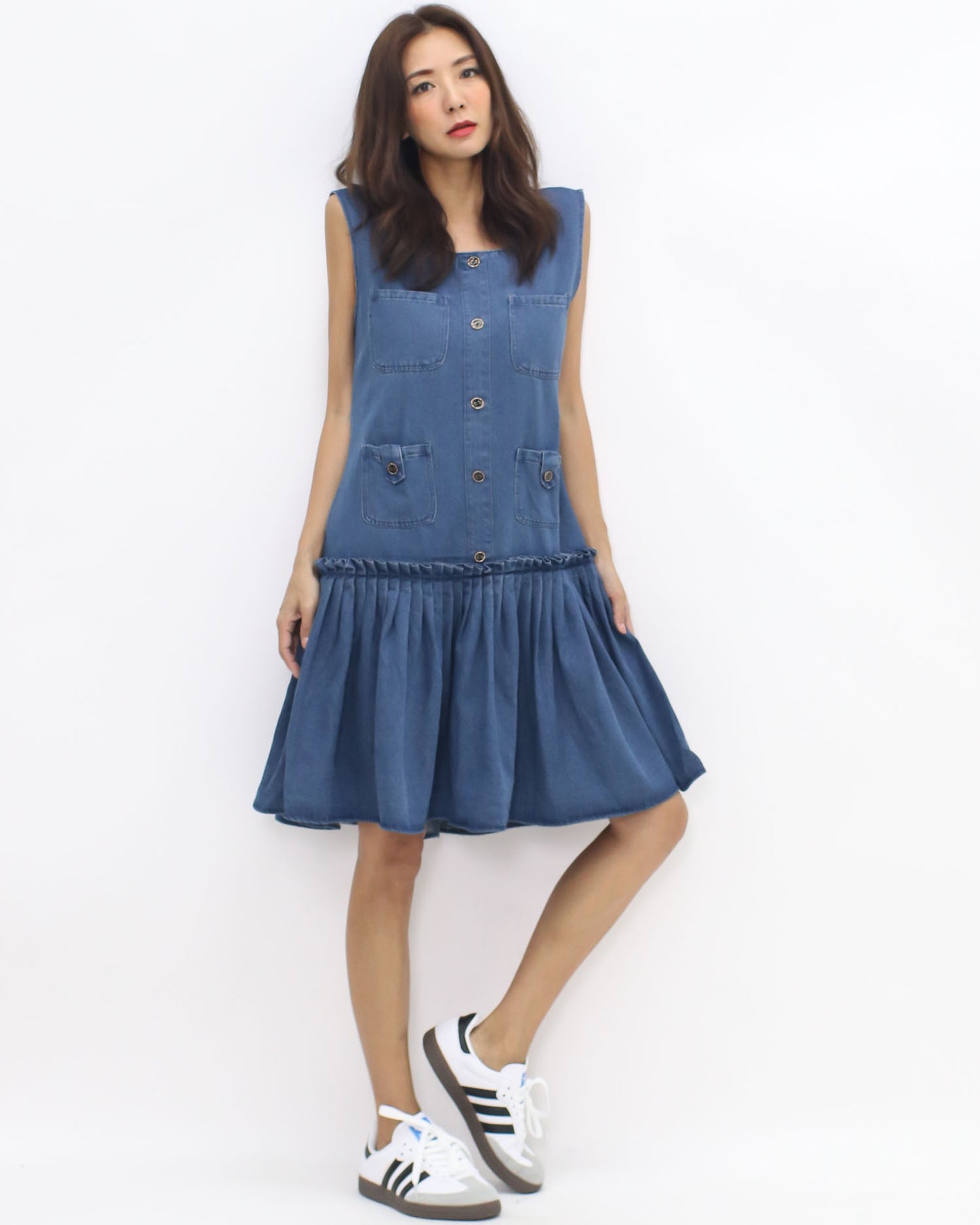 denim flare vest dress