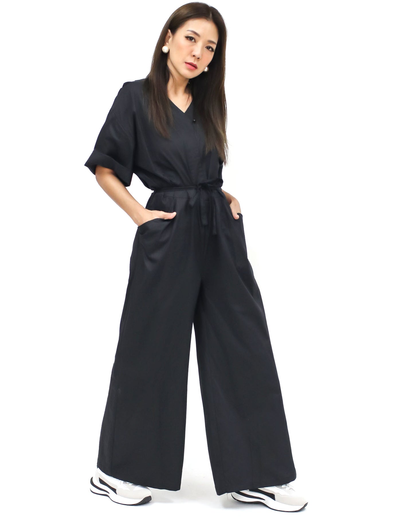 black pockets w/ tie waist jumpsuit