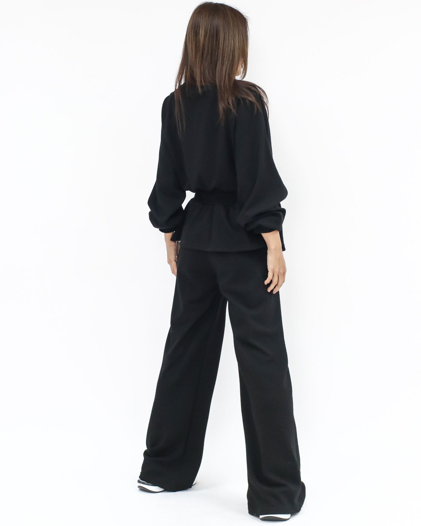 black sweat flare top w/ straight pants set *pre-order*