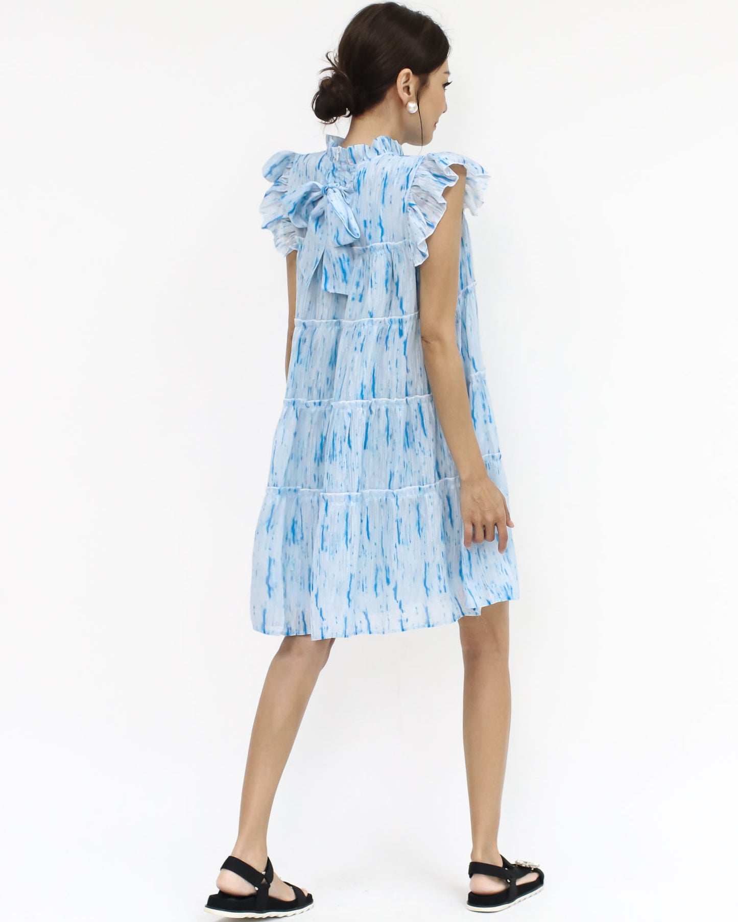 blue printed chiffon texture dress *pre-order*
