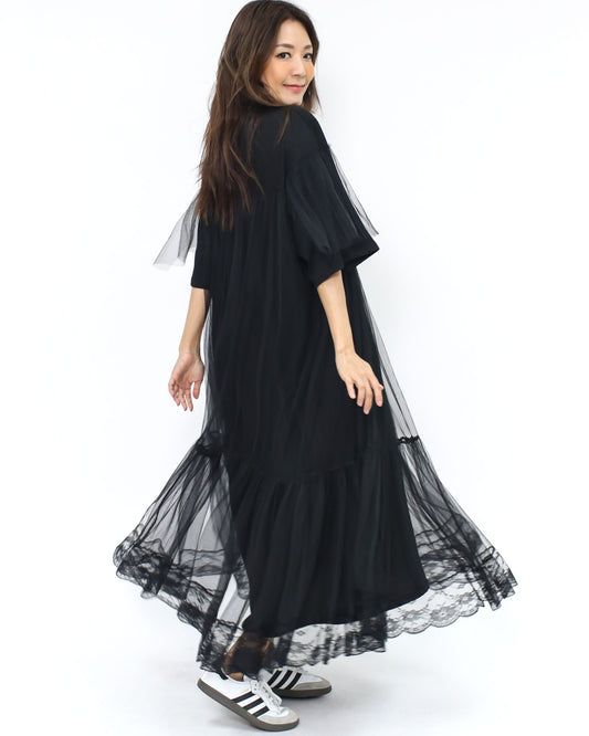 black mesh lace layer tee dress