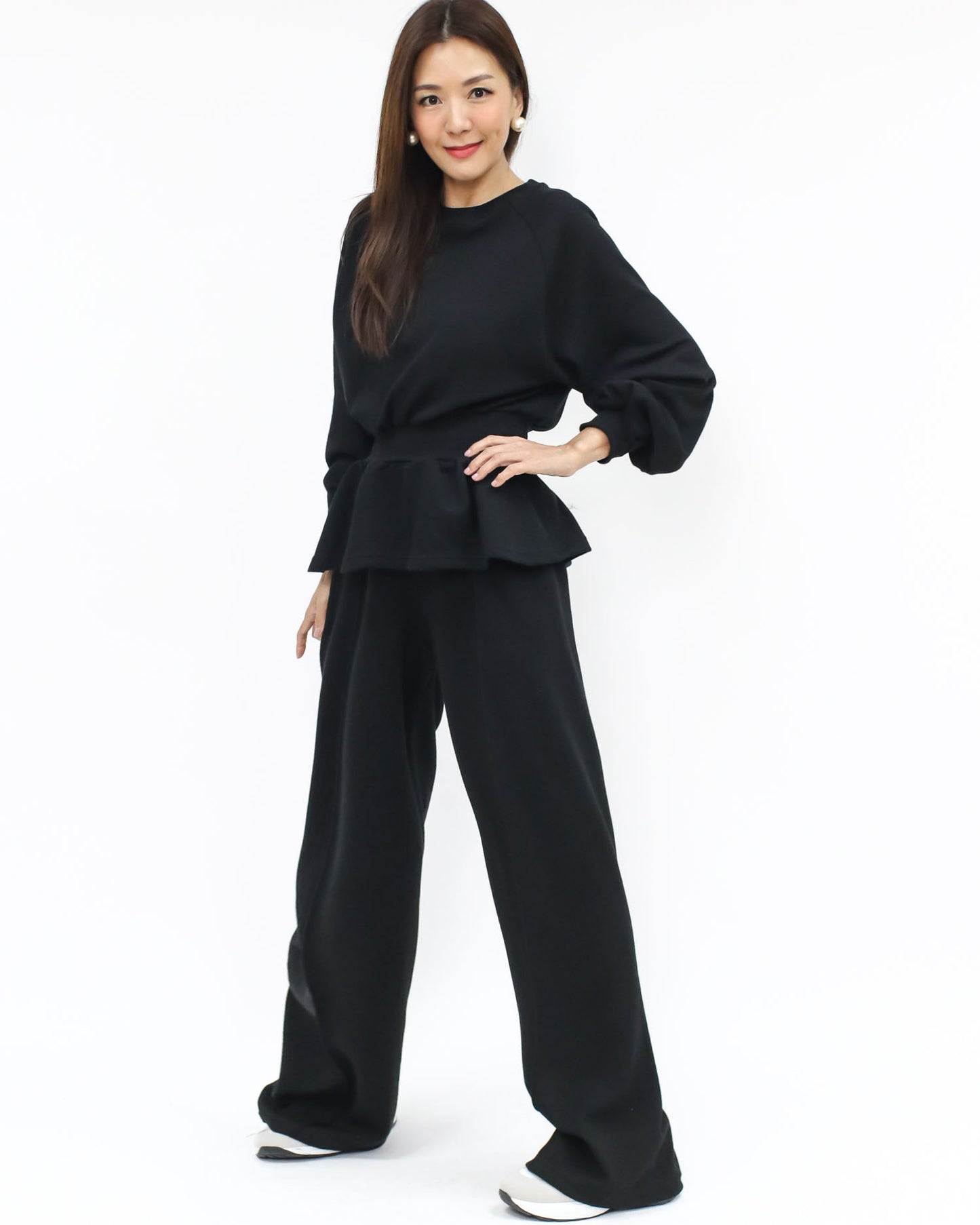 black sweat flare top w/ straight pants set *pre-order*