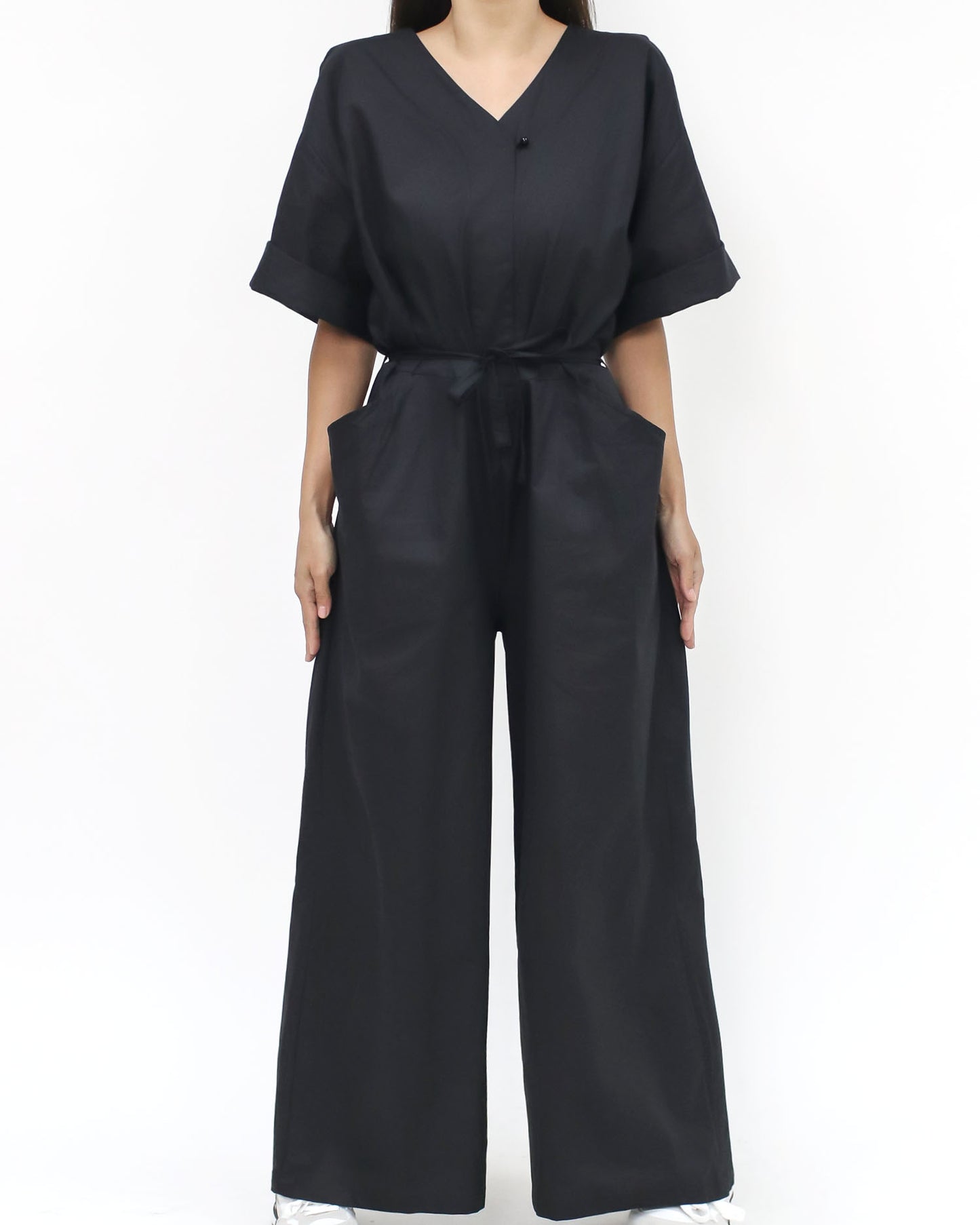 black pockets w/ tie waist jumpsuit