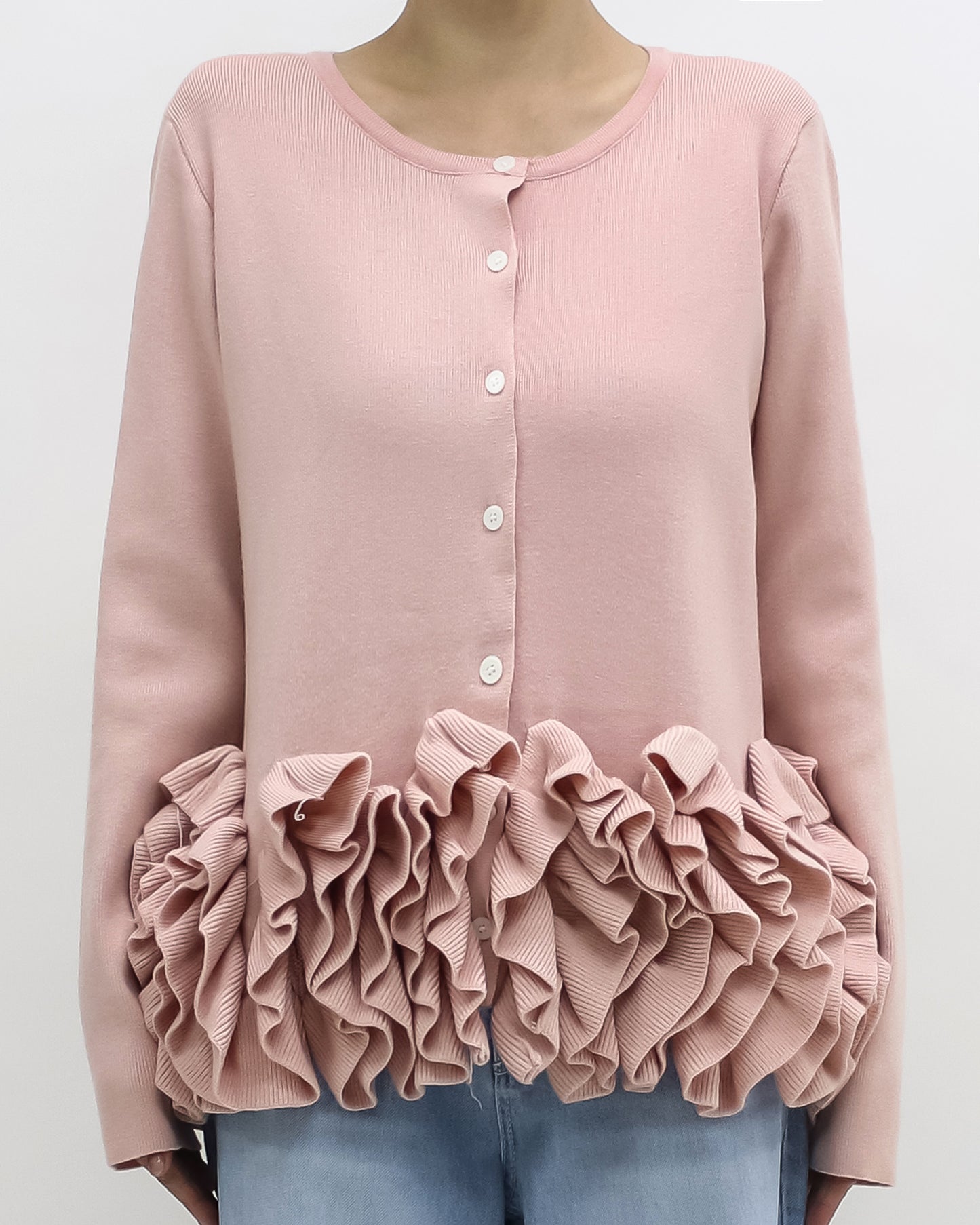 pink ruffles hem knitted top