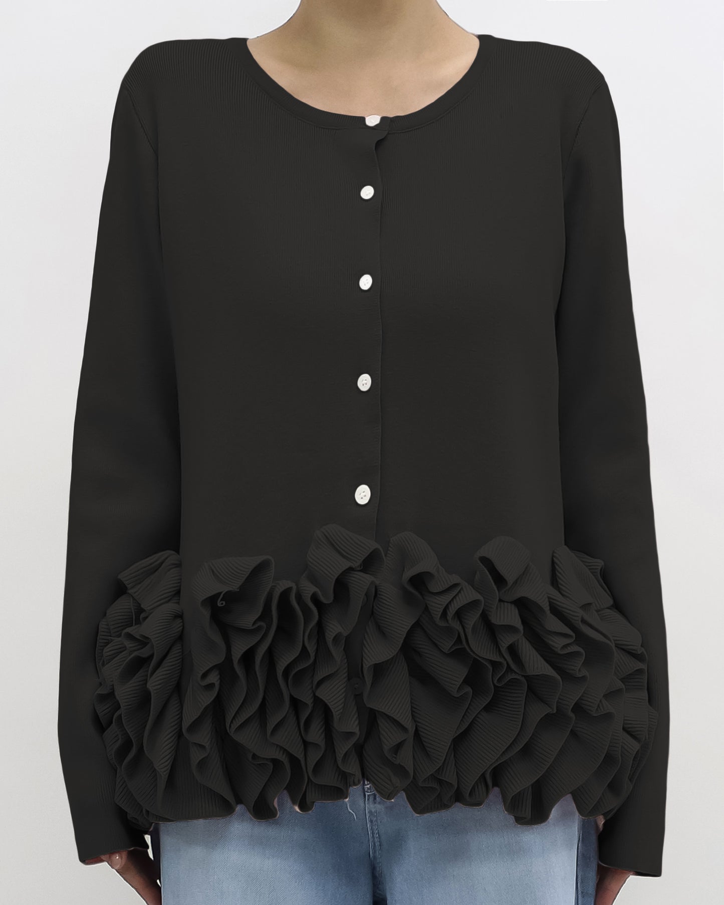 black ruffles hem knitted top *pre-order*