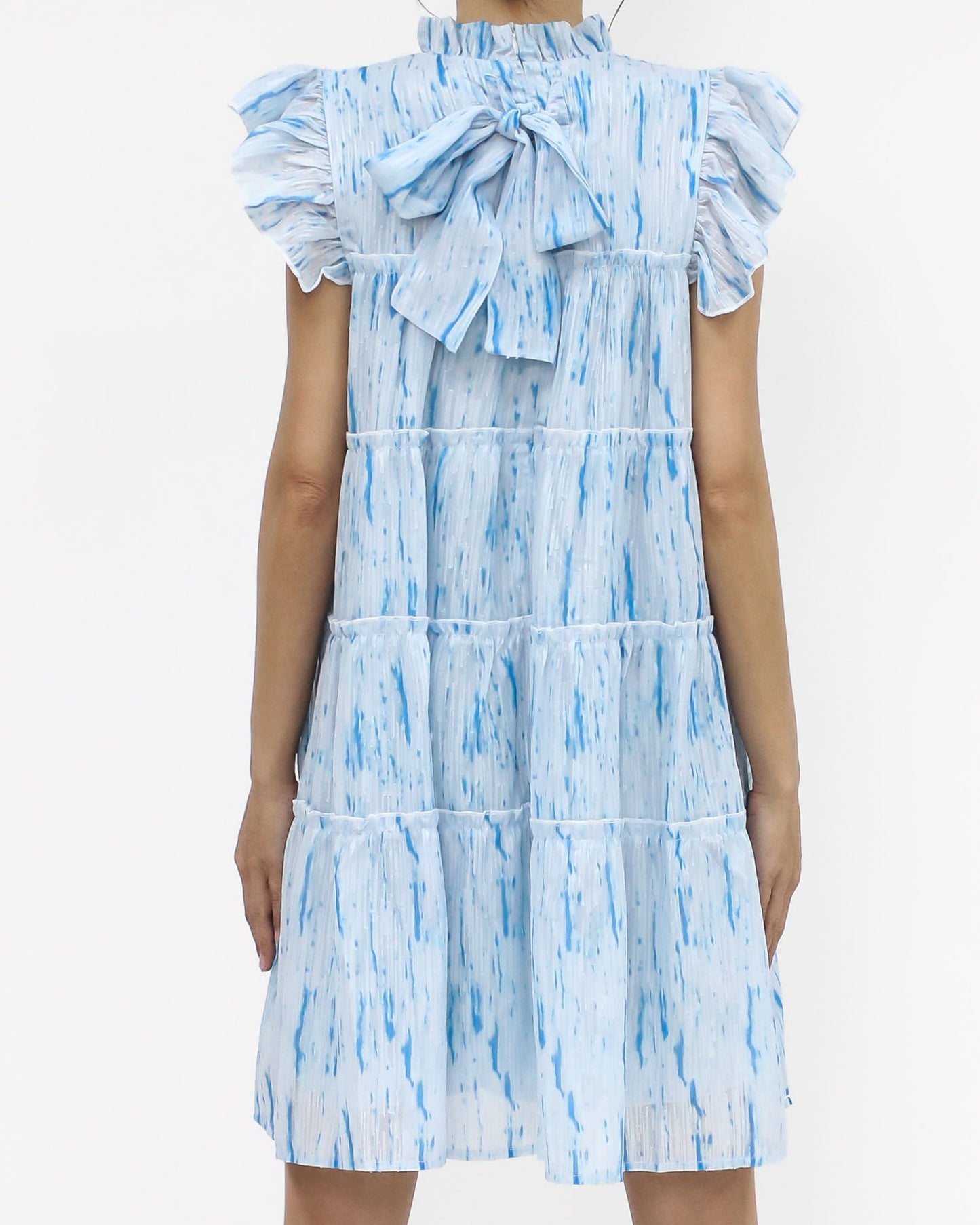 blue printed chiffon texture dress *pre-order*