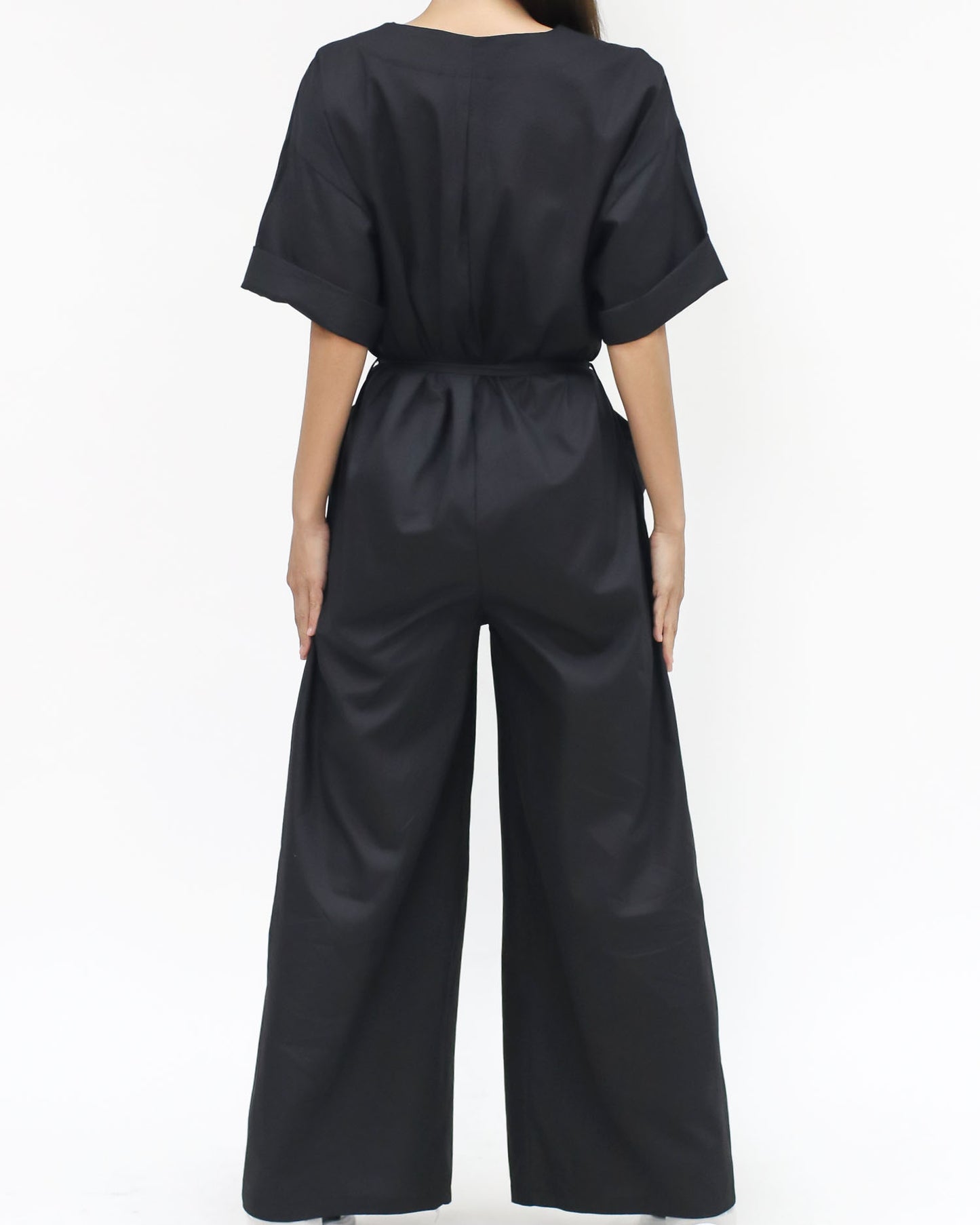 black pockets w/ tie waist jumpsuit