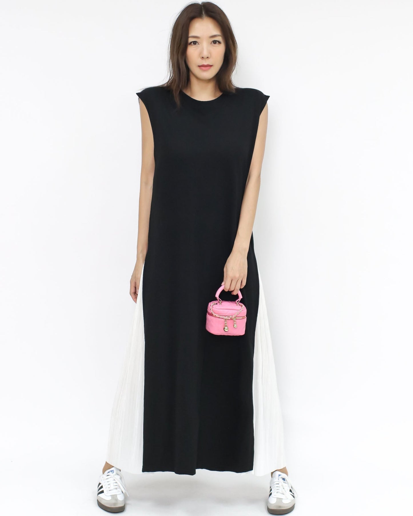 black sweat & ivory chiffon pleats sides dress *pre-order*