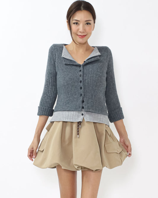 charcoal grey & grey layer knitted top