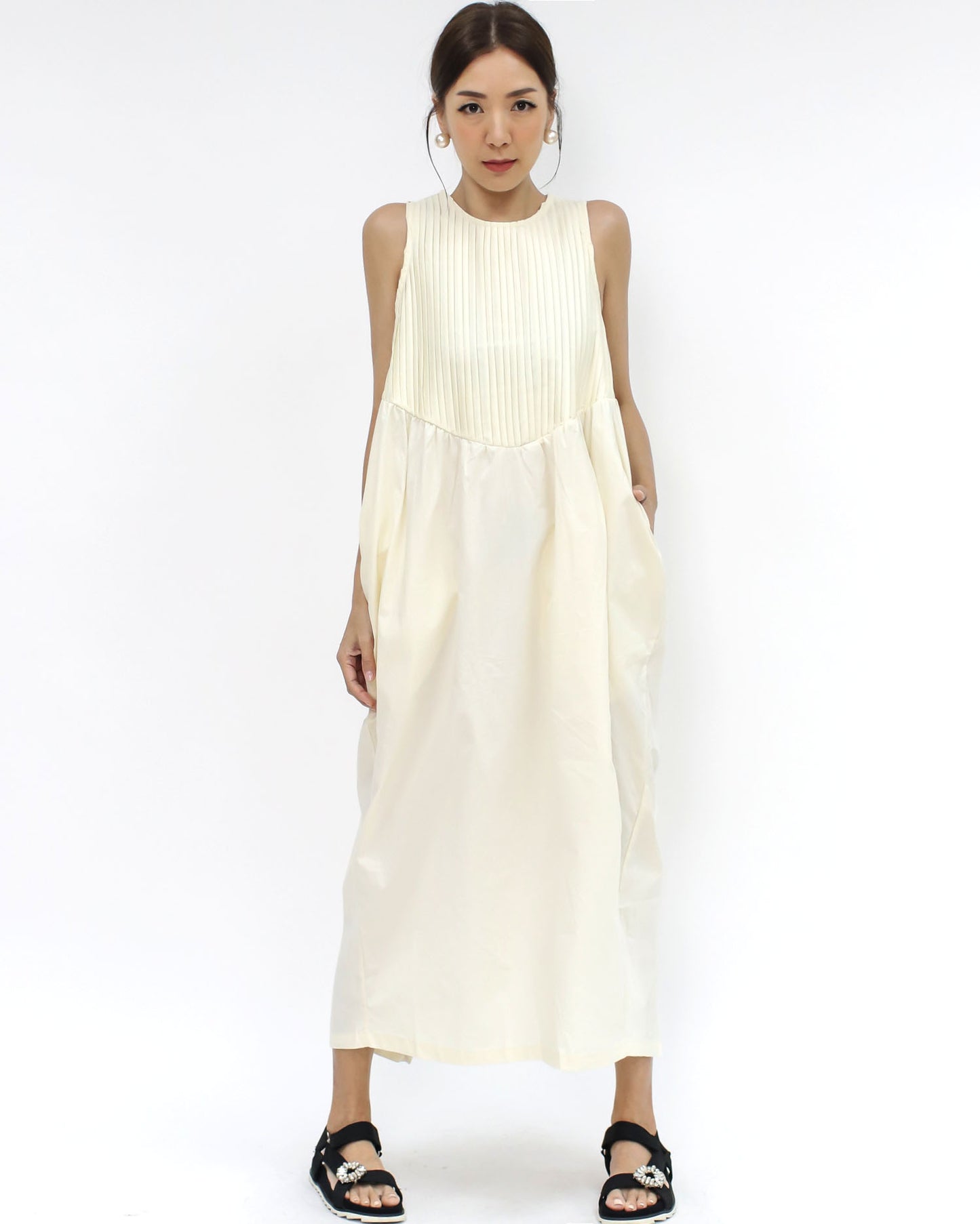 ivory stitched balloon longline shirt dress *pre-order*