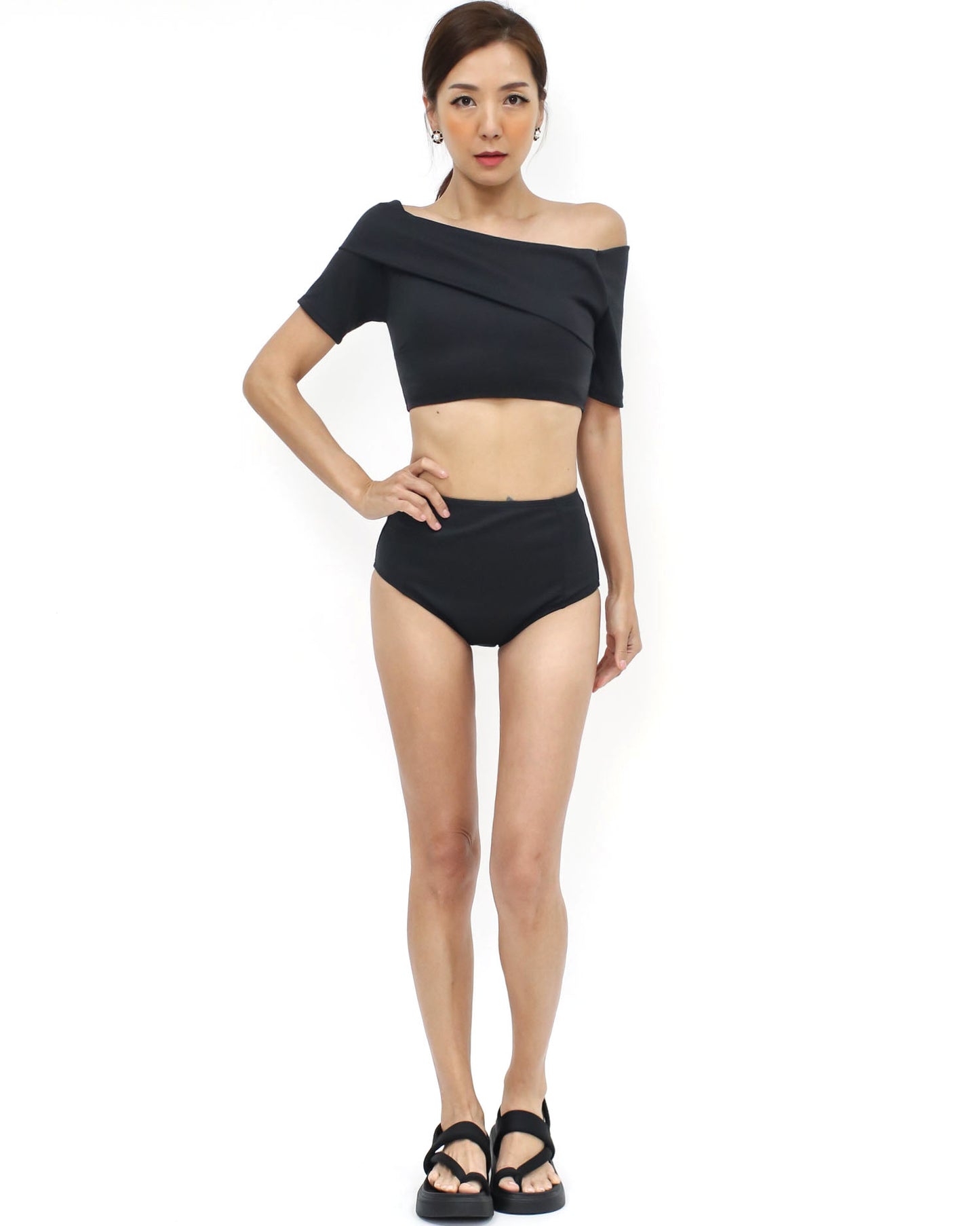 black off shoulder & high waist pants swimwear *pre-order*