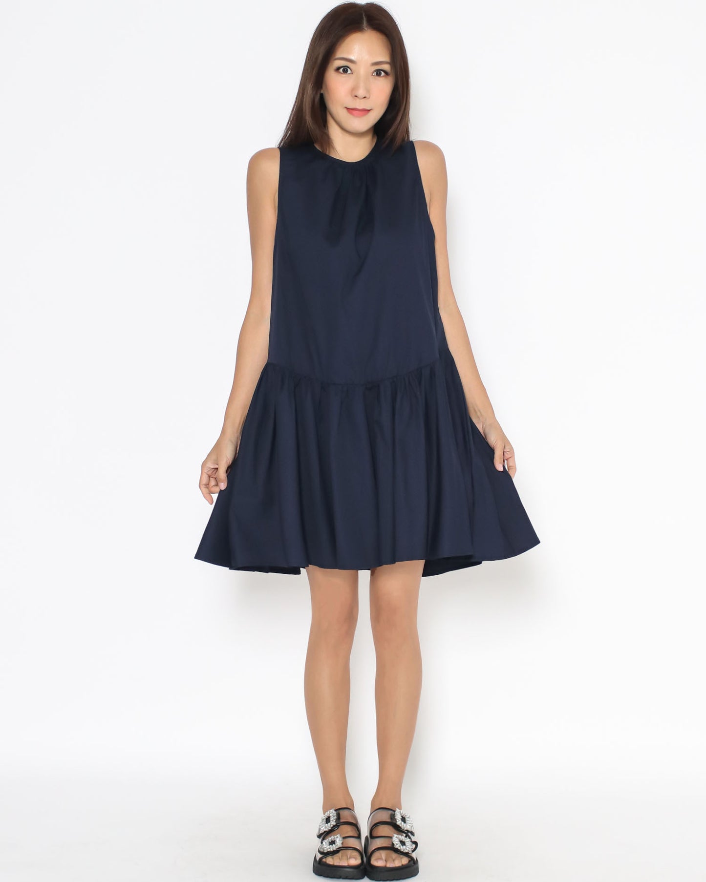 navy tie-up back tech flare dress *pre-order*