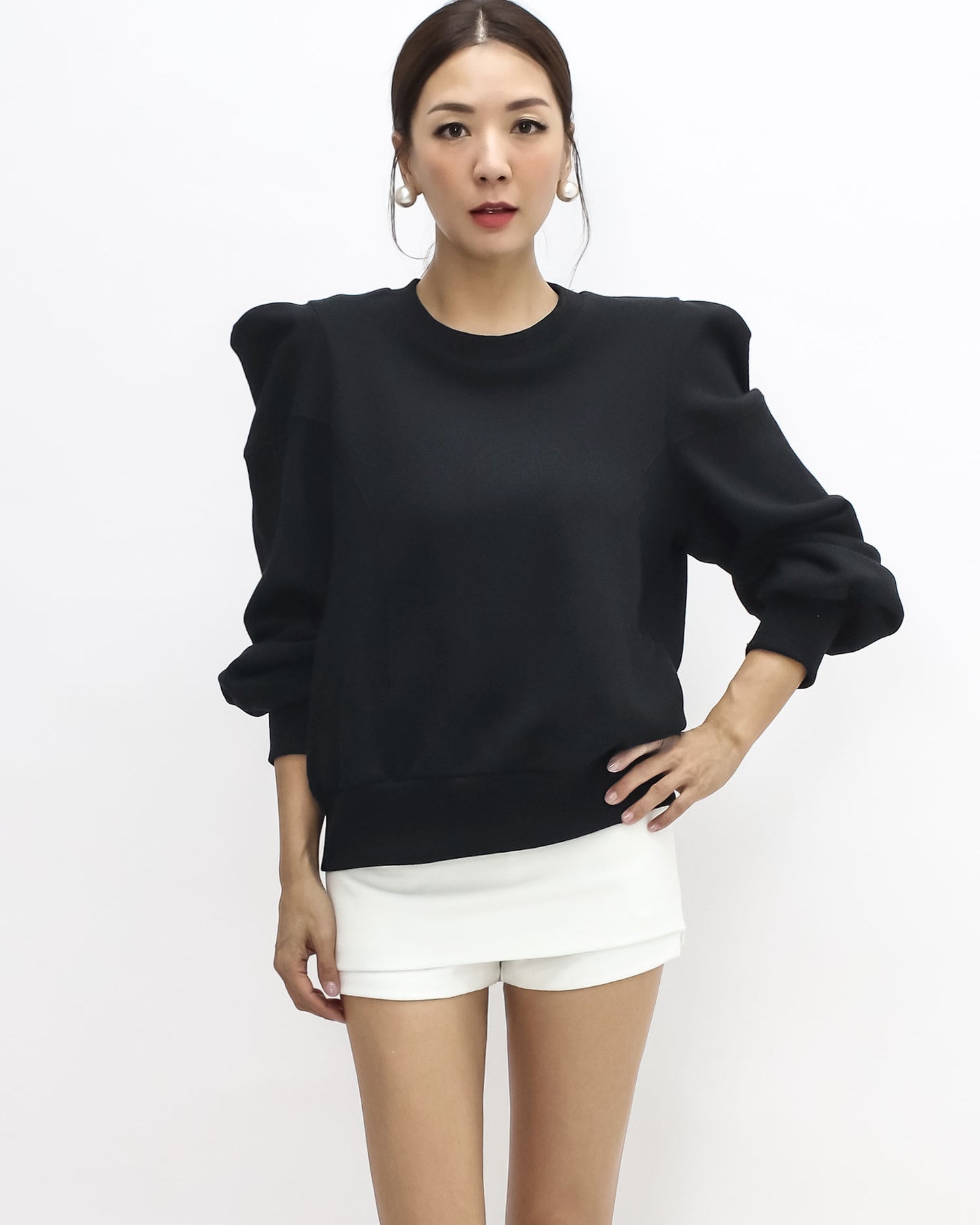 black puff shoulder sweatshirt