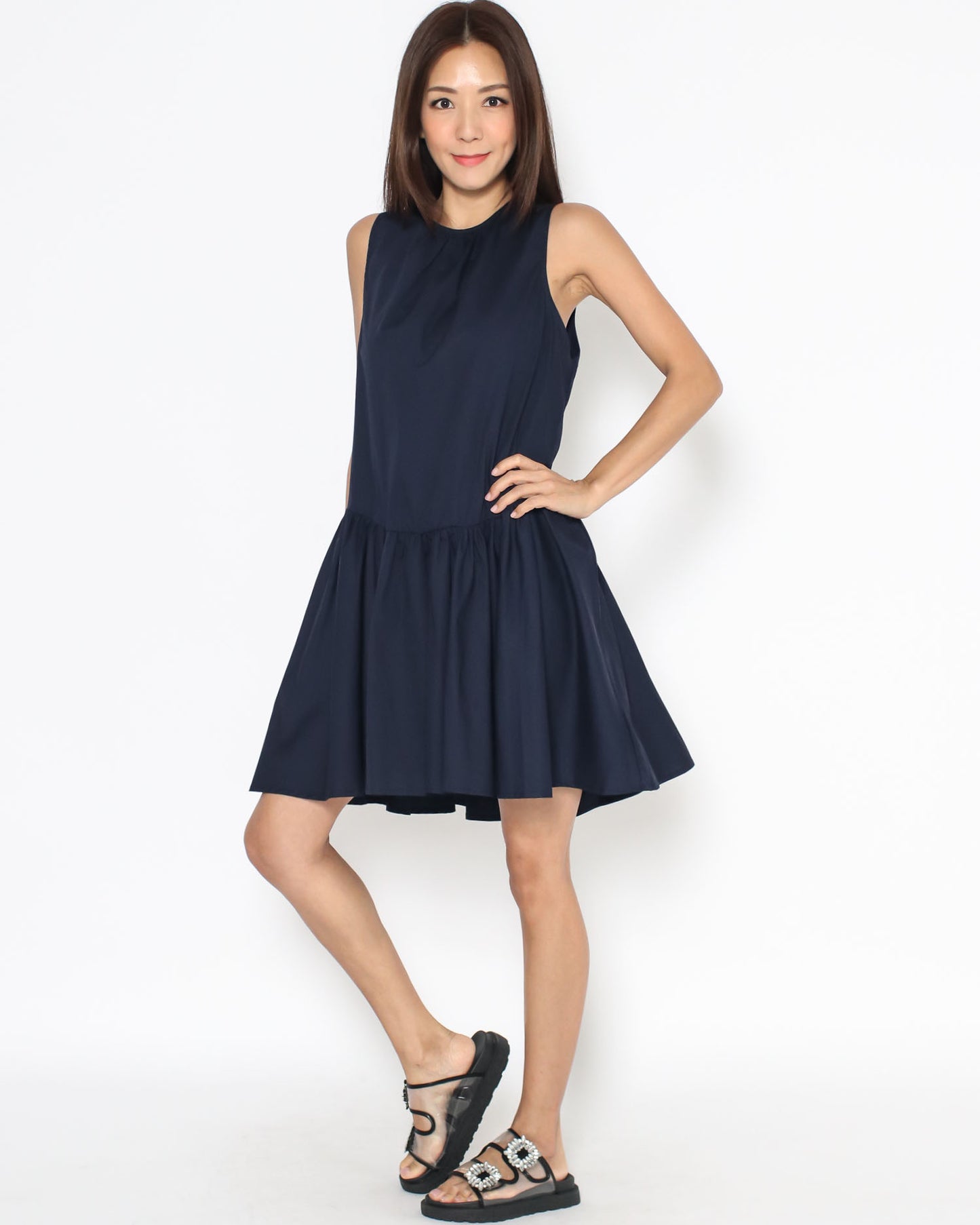 navy tie-up back tech flare dress *pre-order*