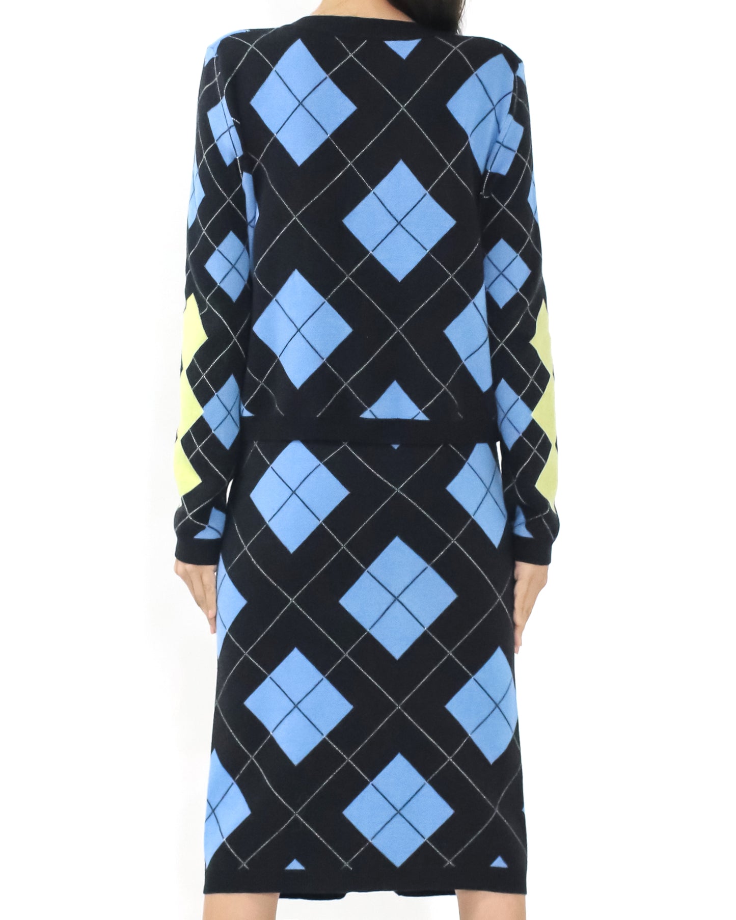 black blue & yellow checkers knitted cardigan & skirt set *pre-order*