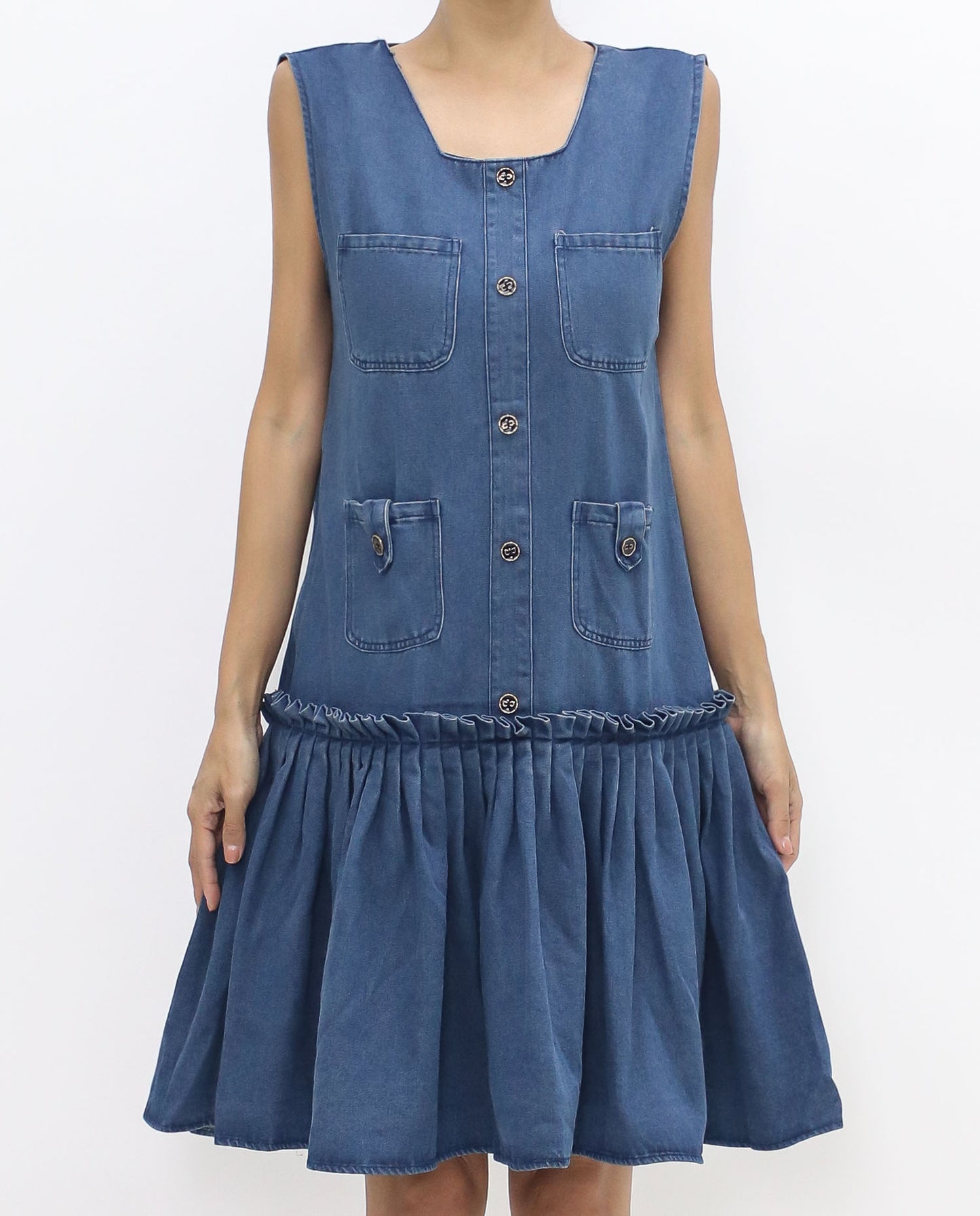 denim flare vest dress