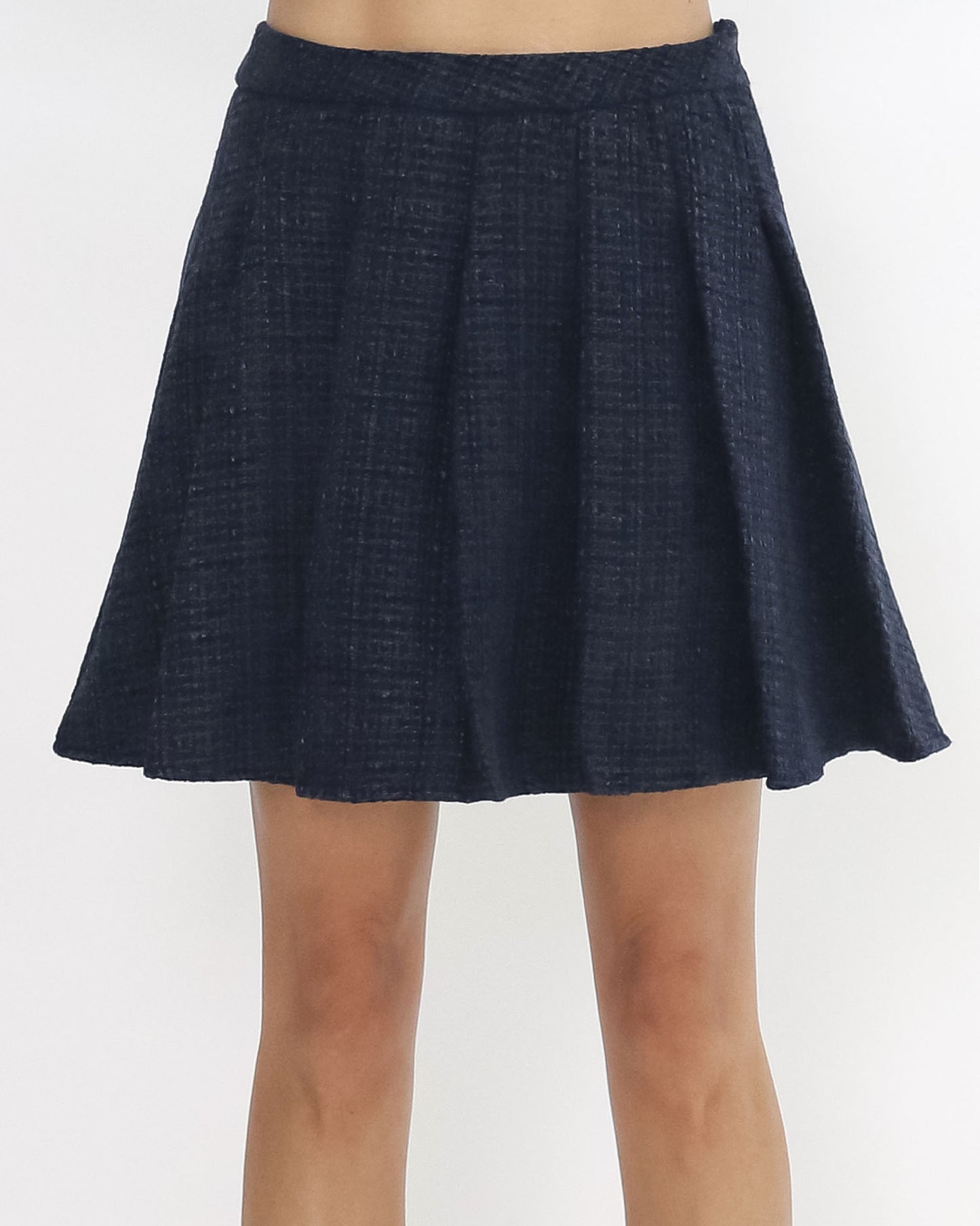 navy tweed blue stripes shirt collar & cuffs w/ pleats skirt set