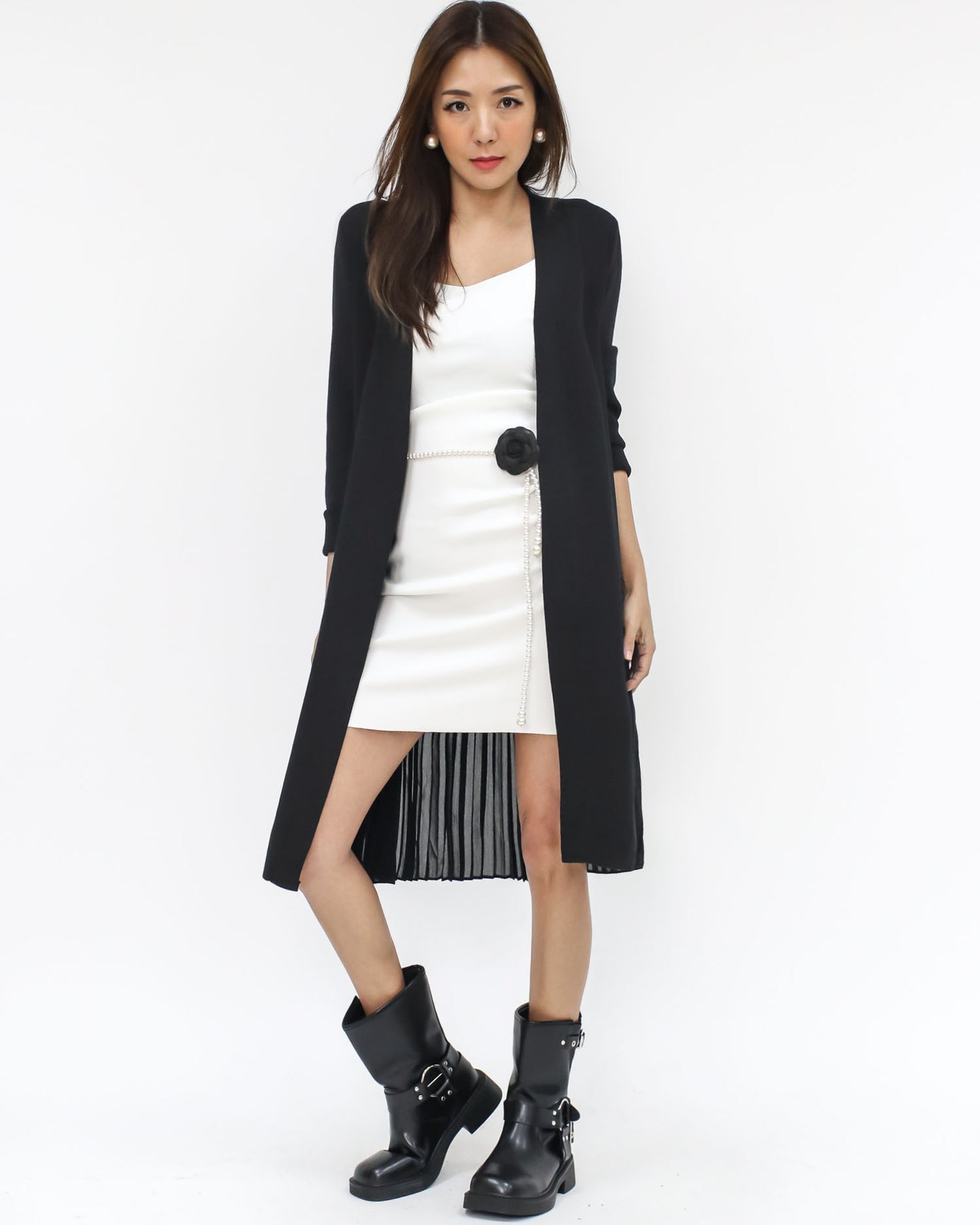 black knitted & chiffon pleats back cardigan *pre-order*