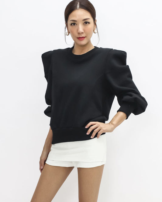 black puff shoulder sweatshirt