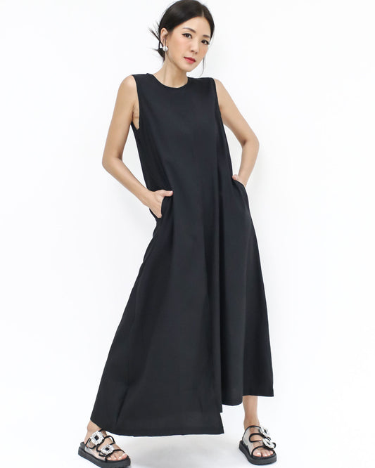 black asymmetric hem cotton dress *pre-order*