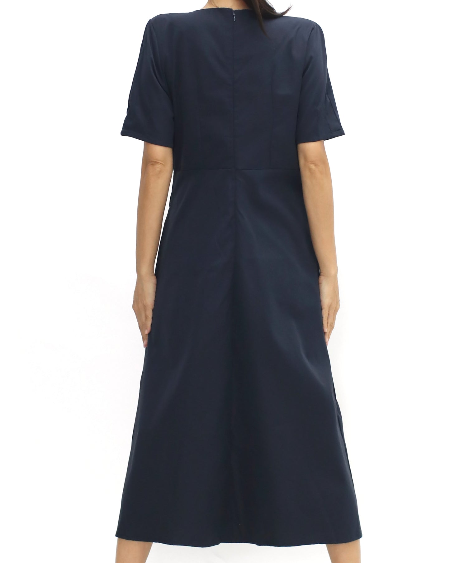 Navy zipper front shirt midi dress