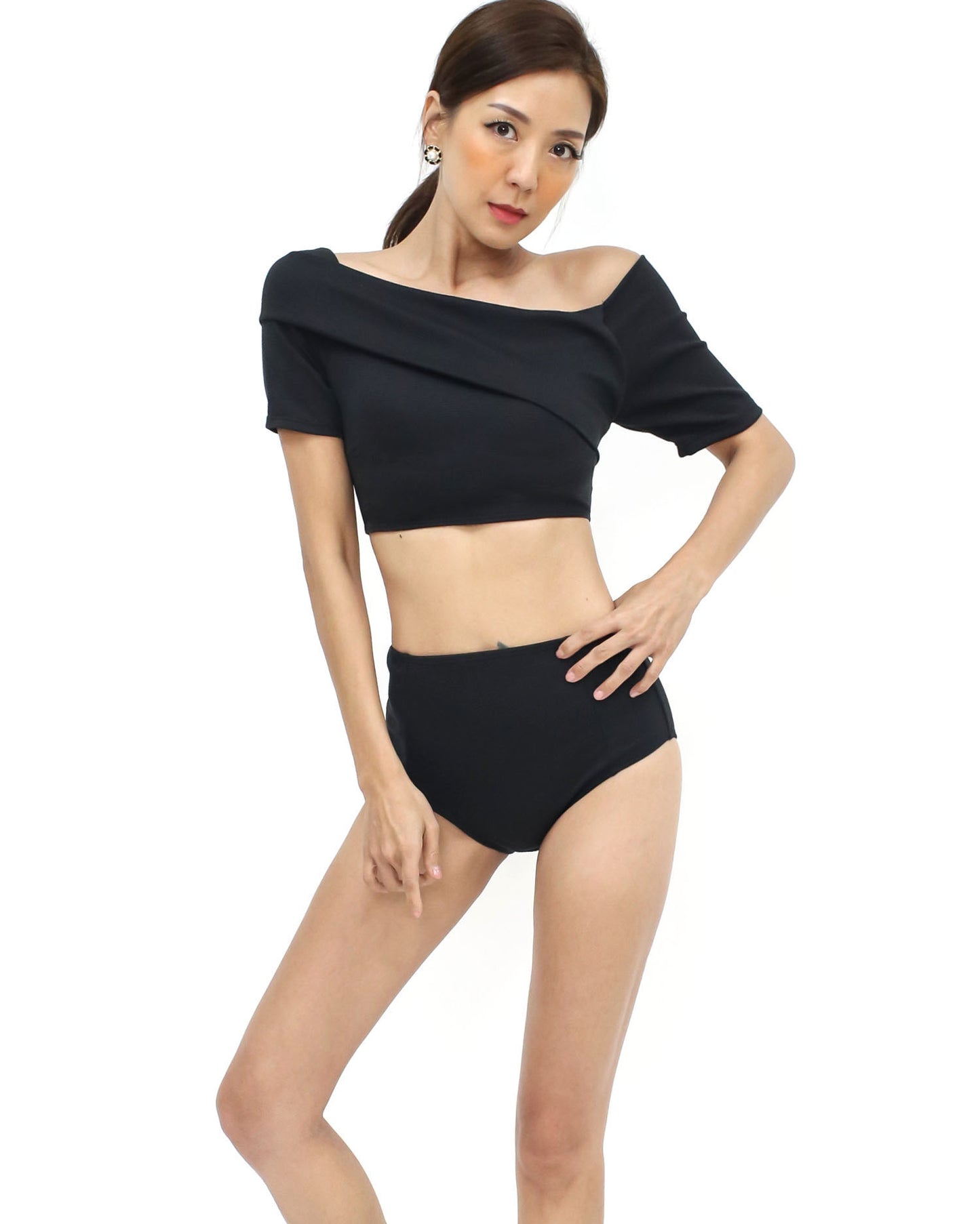 black off shoulder & high waist pants swimwear *pre-order*