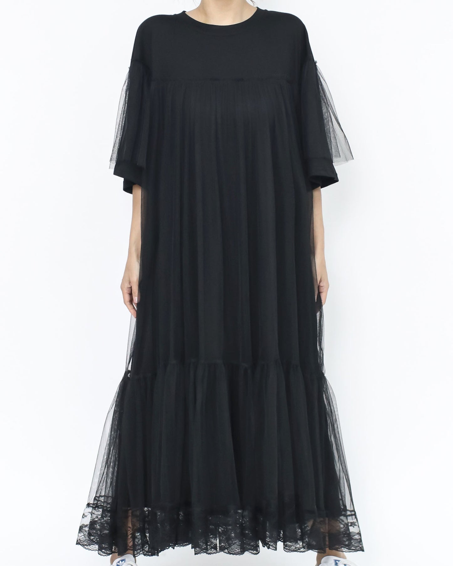 black mesh lace layer tee dress
