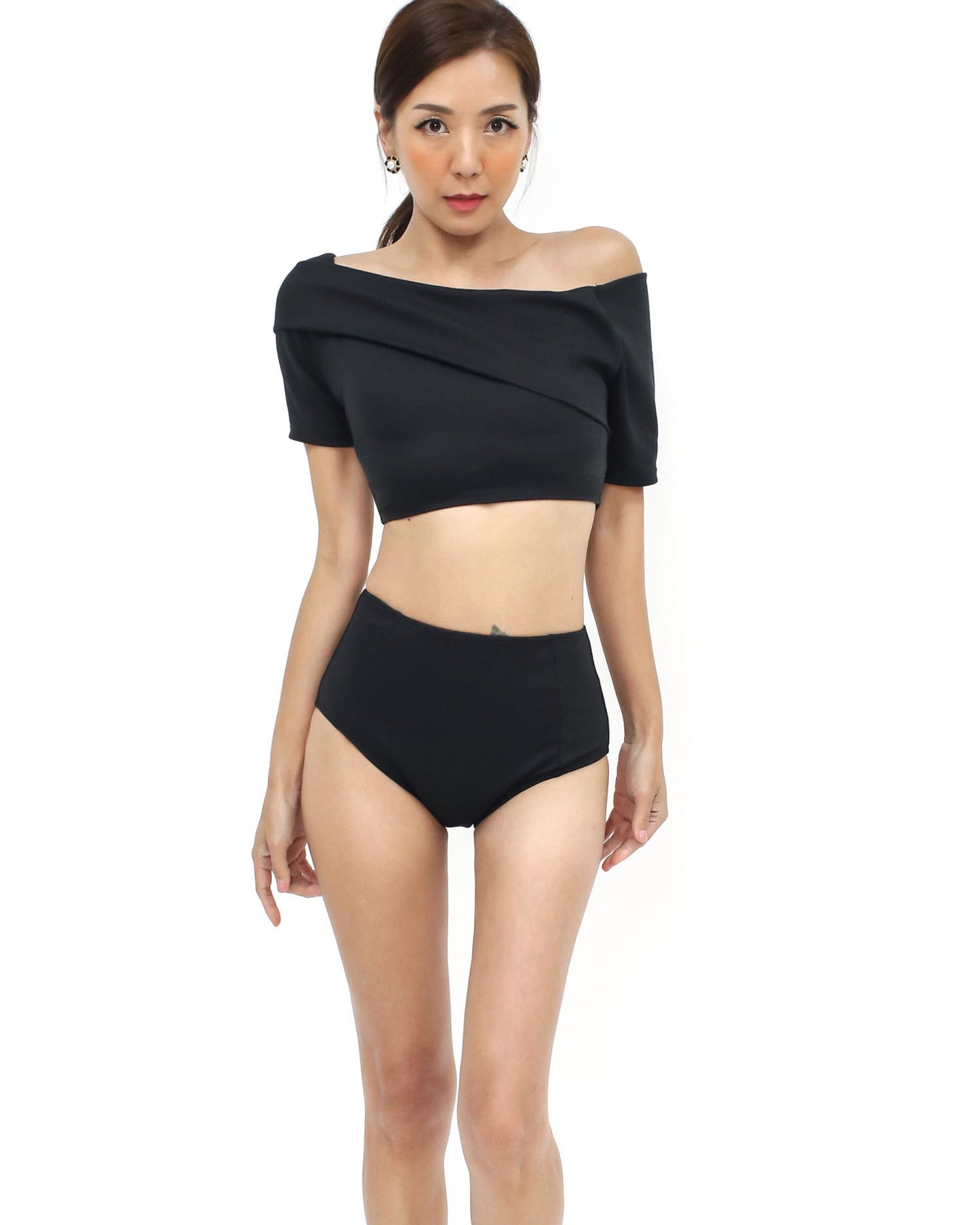 black off shoulder & high waist pants swimwear *pre-order*