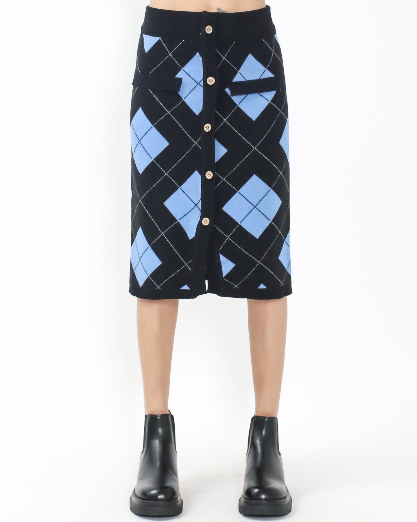 black blue & yellow checkers knitted cardigan & skirt set *pre-order*