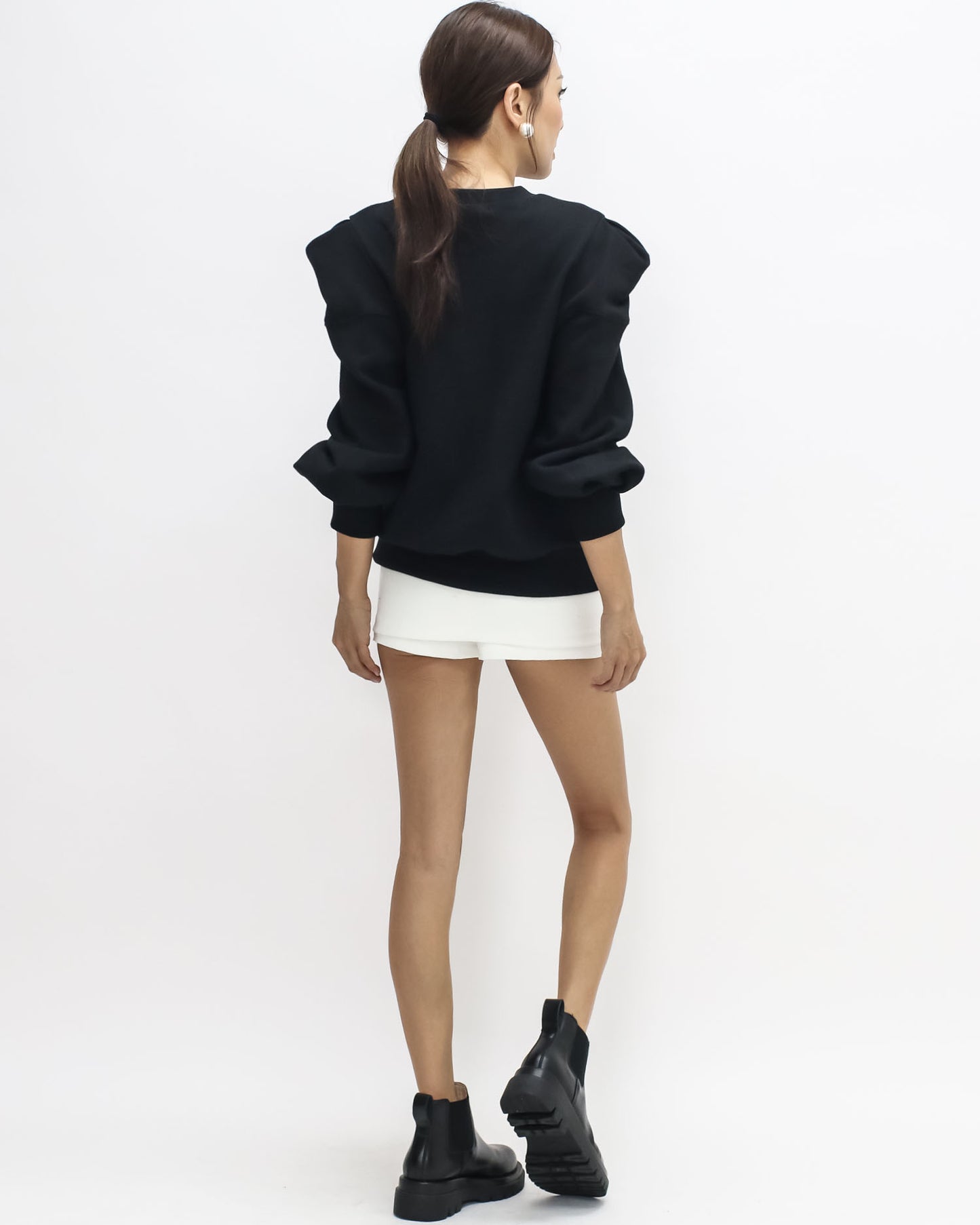 black puff shoulder sweatshirt