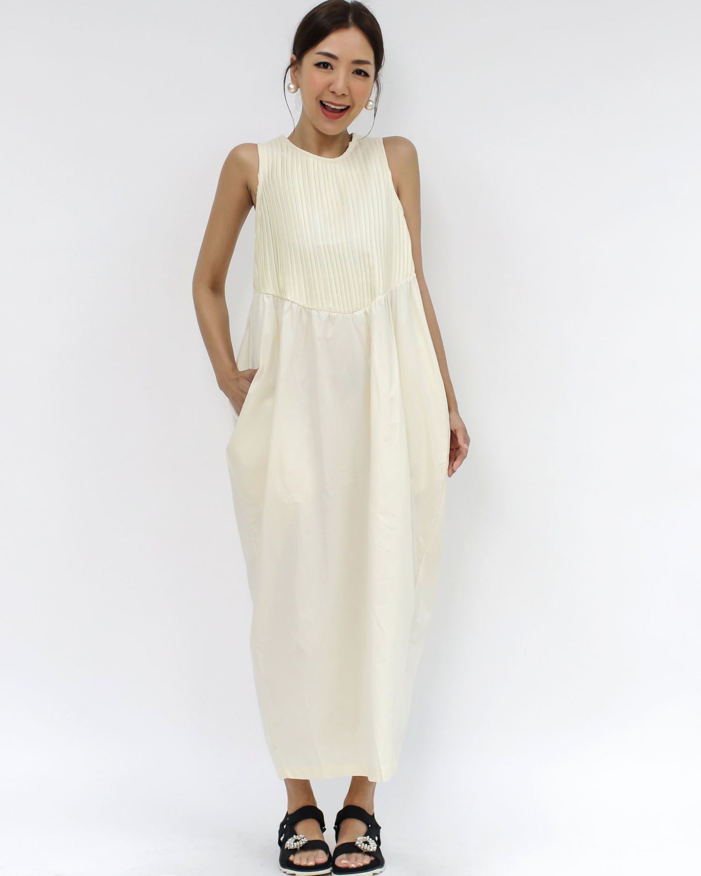 ivory stitched balloon longline shirt dress *pre-order*