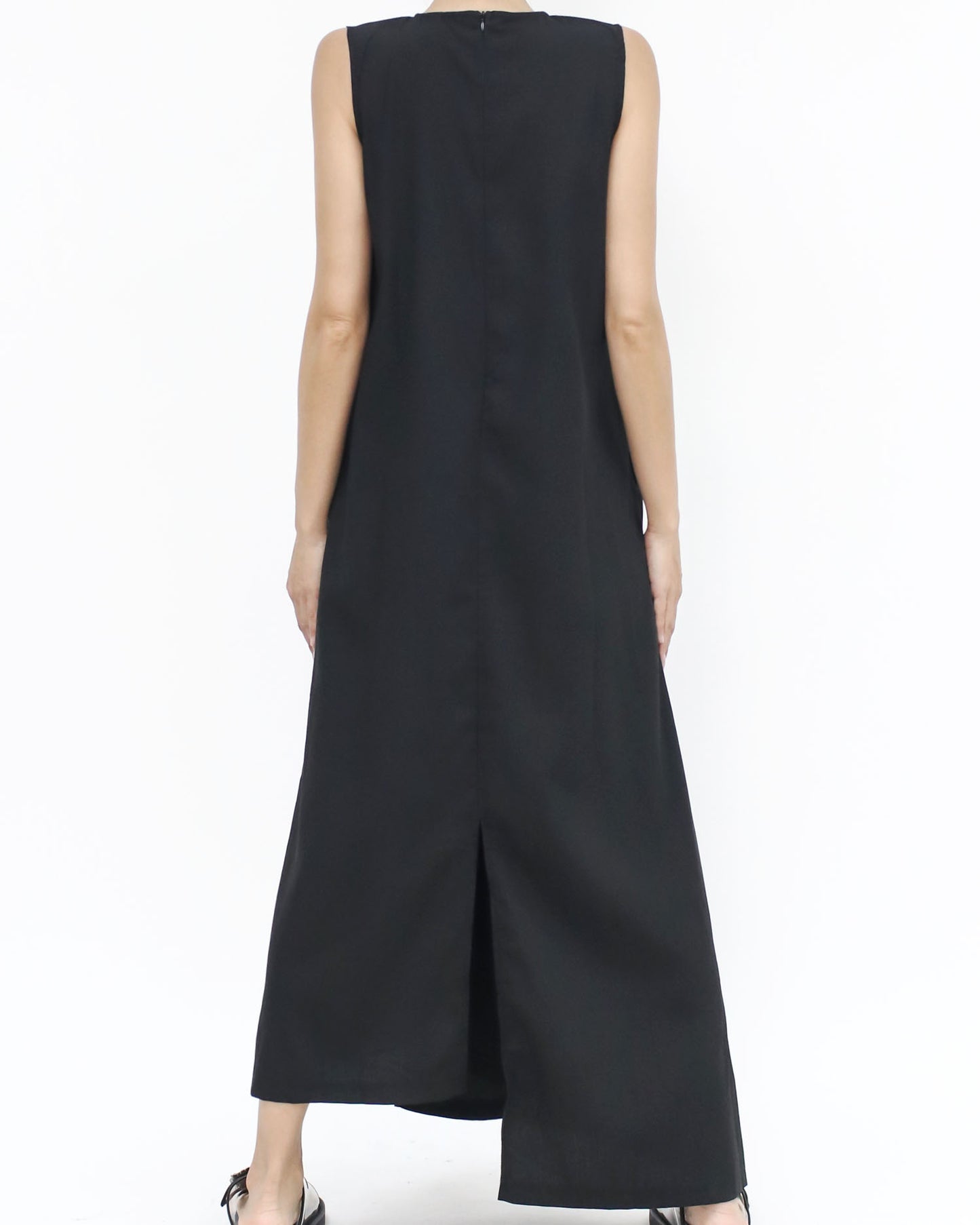 black asymmetric hem cotton dress *pre-order*