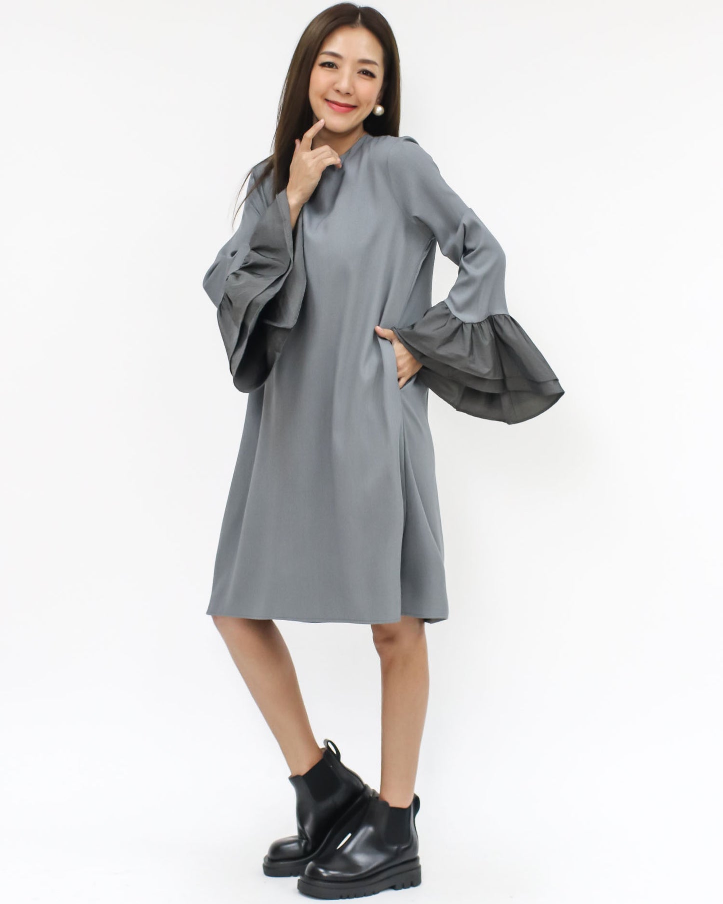 grey shirt dress w/ layers sleeves *pre-order*
