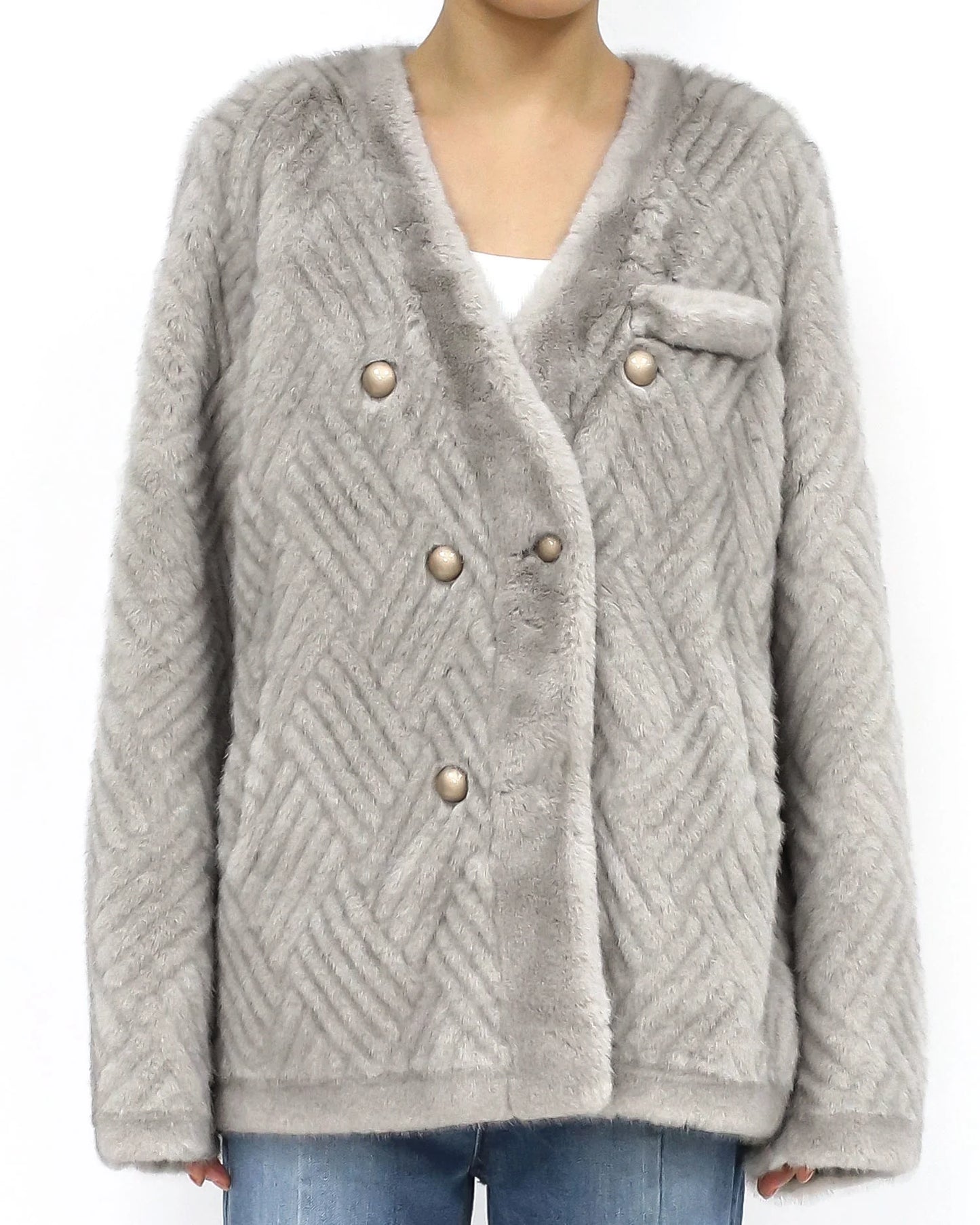 grey faux fur jacket