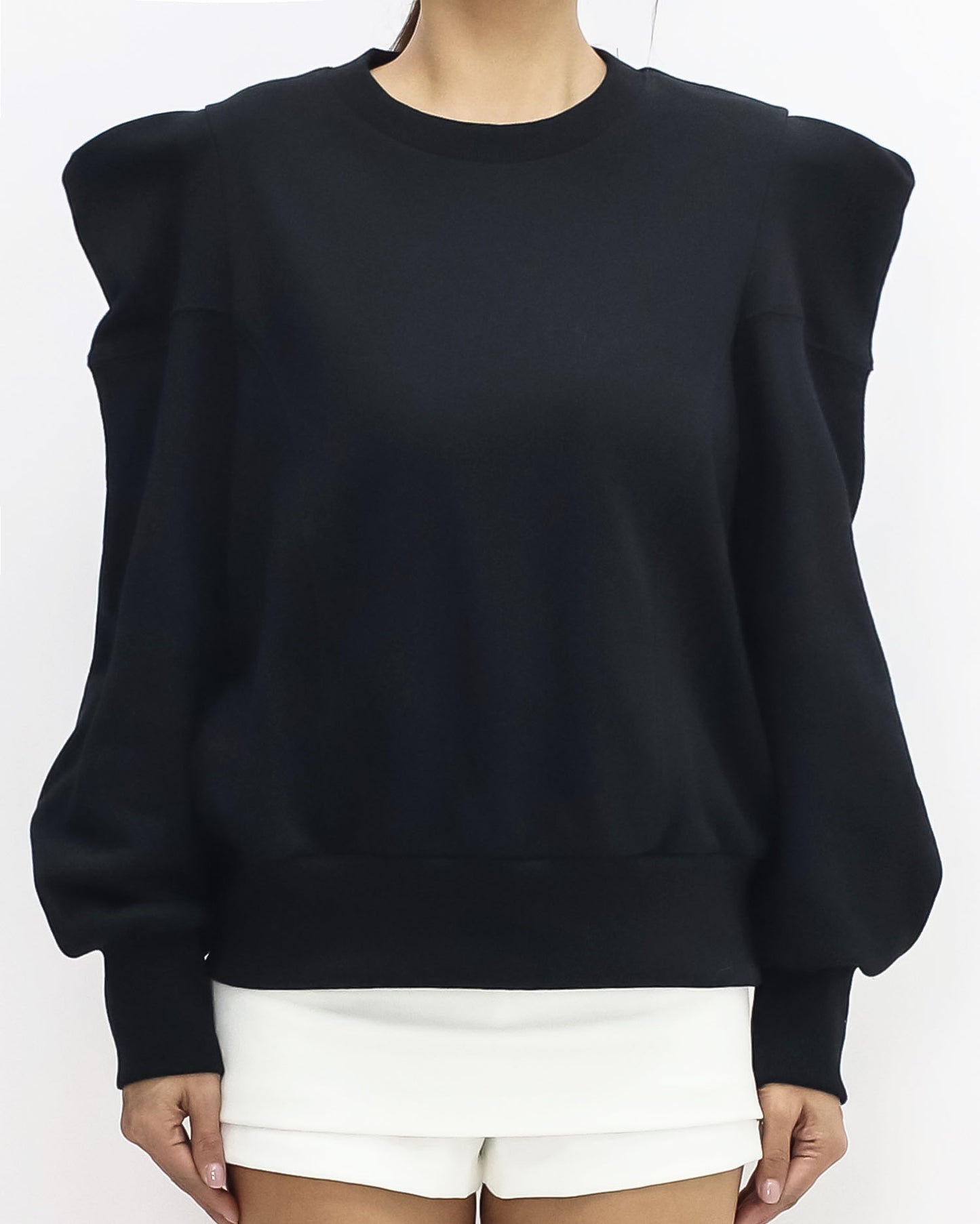 black puff shoulder sweatshirt