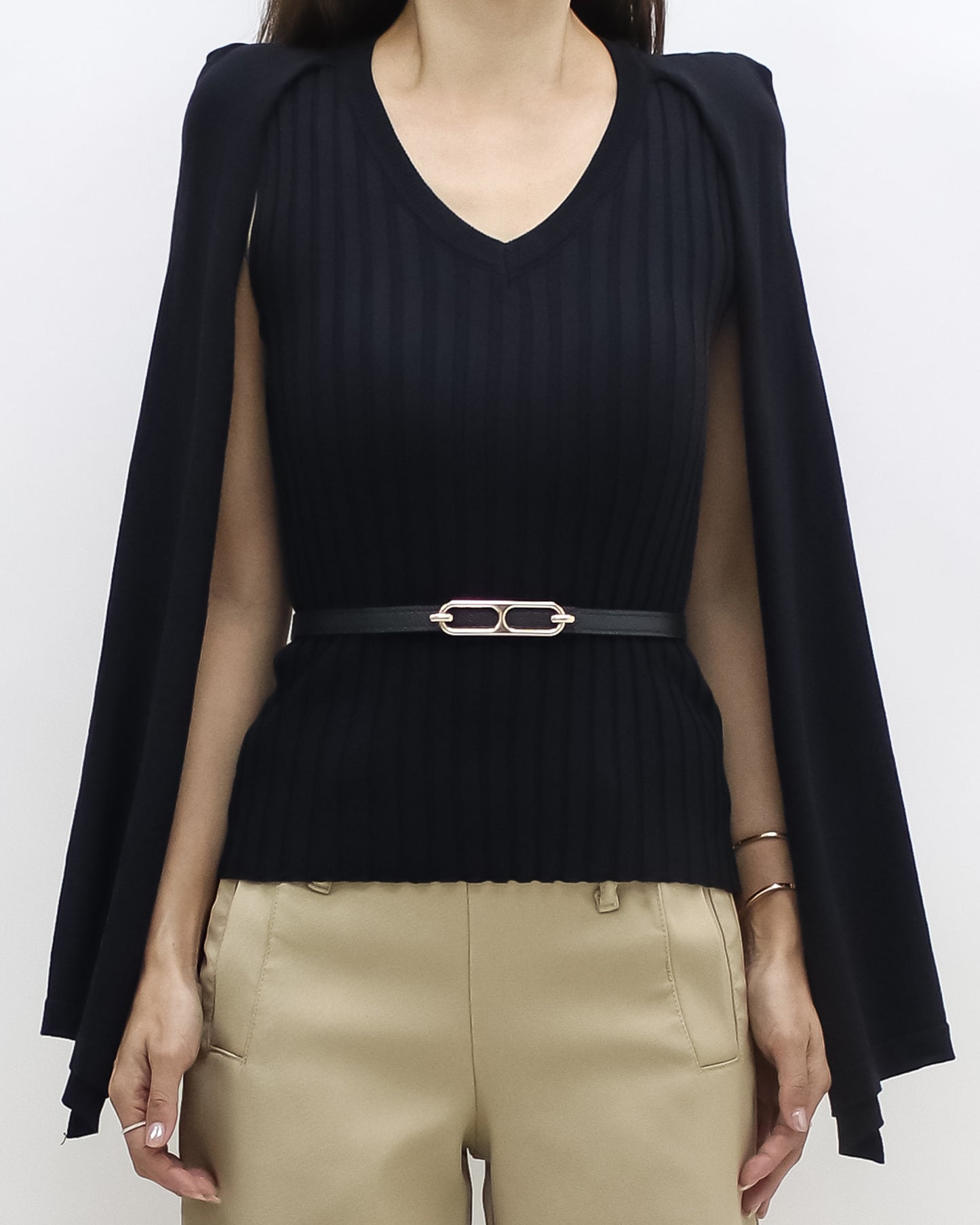 black cape knitted top w/ belt