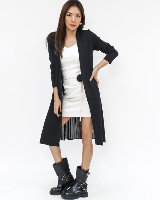 black knitted & chiffon pleats back cardigan *pre-order*