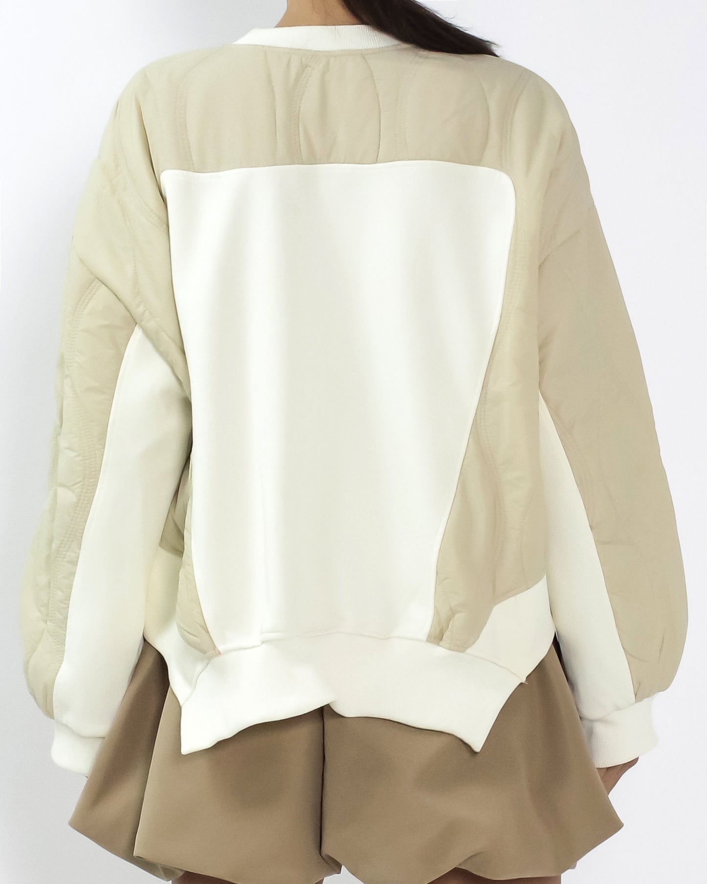 ivory w/ beige quilted asymmetric fleece sweatshirt *pre-order*