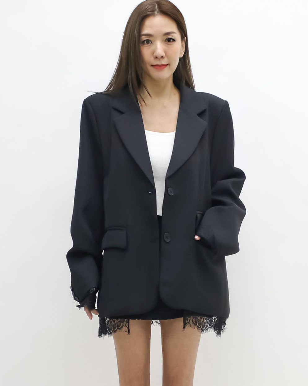 black lace trim blazer
