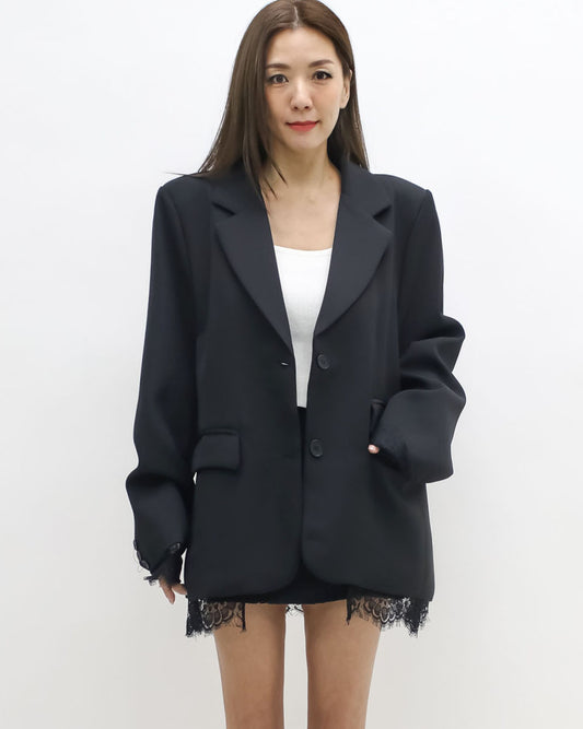 black lace trim blazer