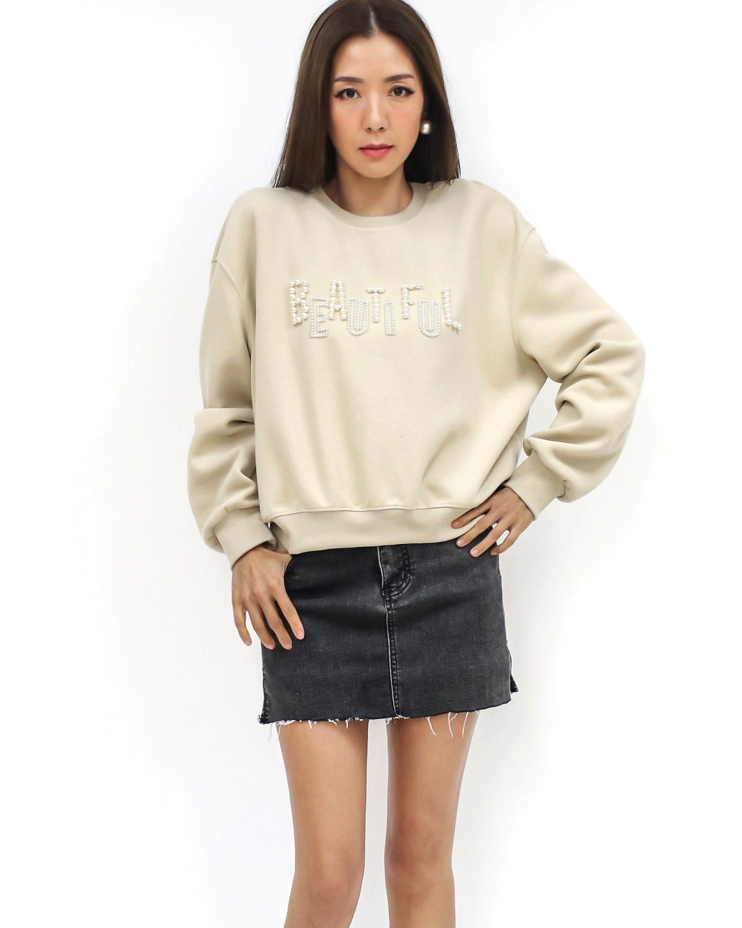 beige pearls BEAUTIFUL soft neoprene sweatshirt