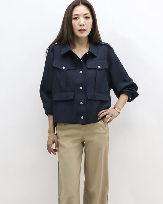 navy pockets front shirt